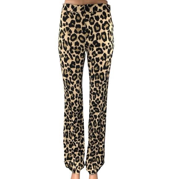 Zara Brown Black Leopard Animal Print High Waist Flared Bootcut Trousers Pants S